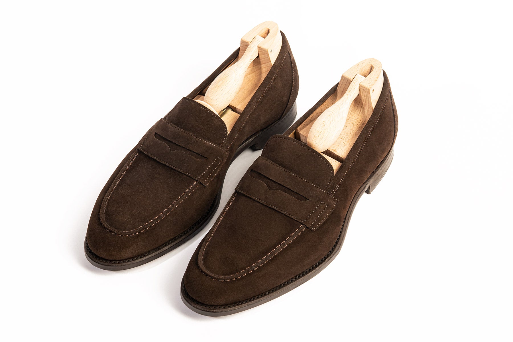 Carlos Santos 9176 Elliot Unlined Dark Brown Suede Penny Loafers with Goodyear Welted Leather Sole