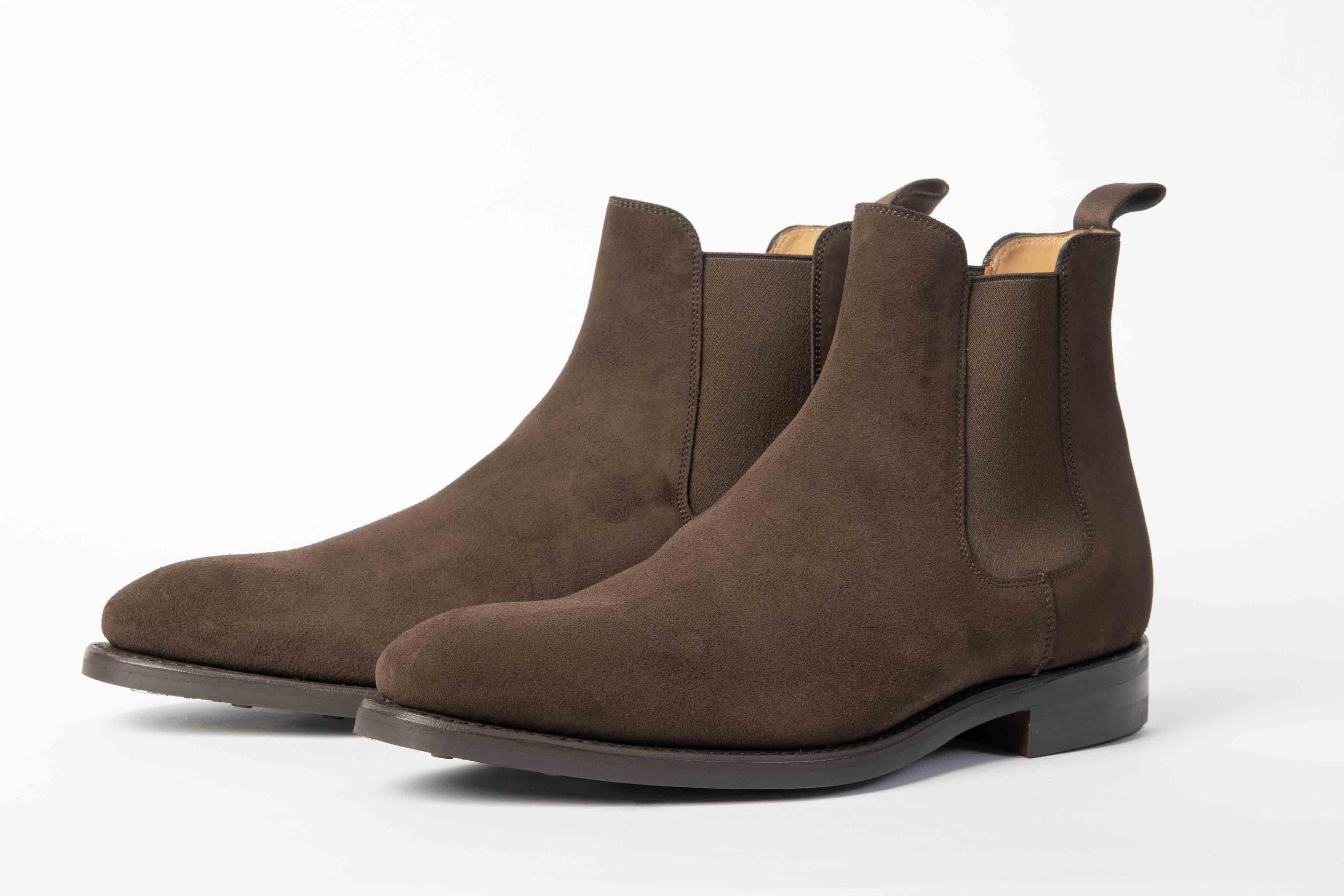 Carlos Santos 9588 Chelsea Boots in dark brown suede with Goodyear welt construction and Dainite rubber sole