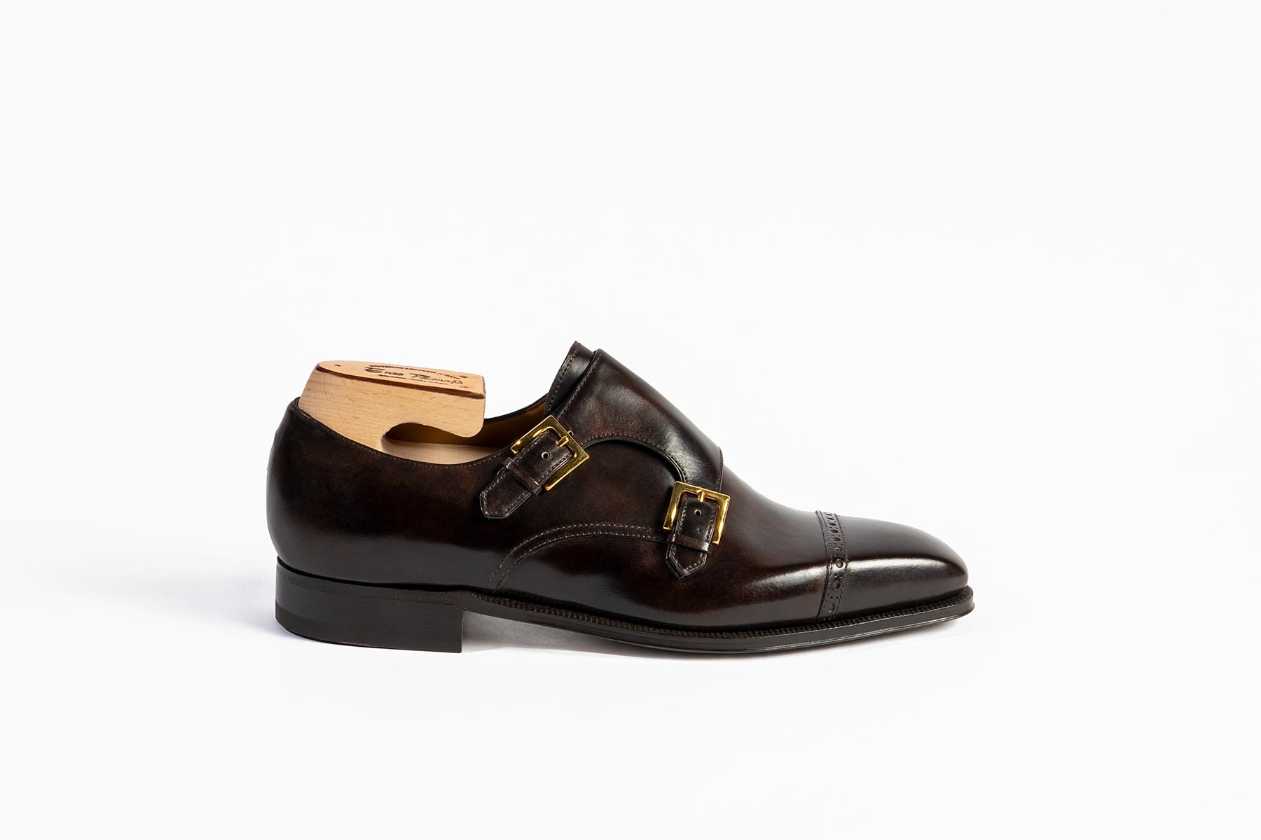 Enzo Bonafe Art. 2364MOD Double Monk Straps In Dark Brown Museum