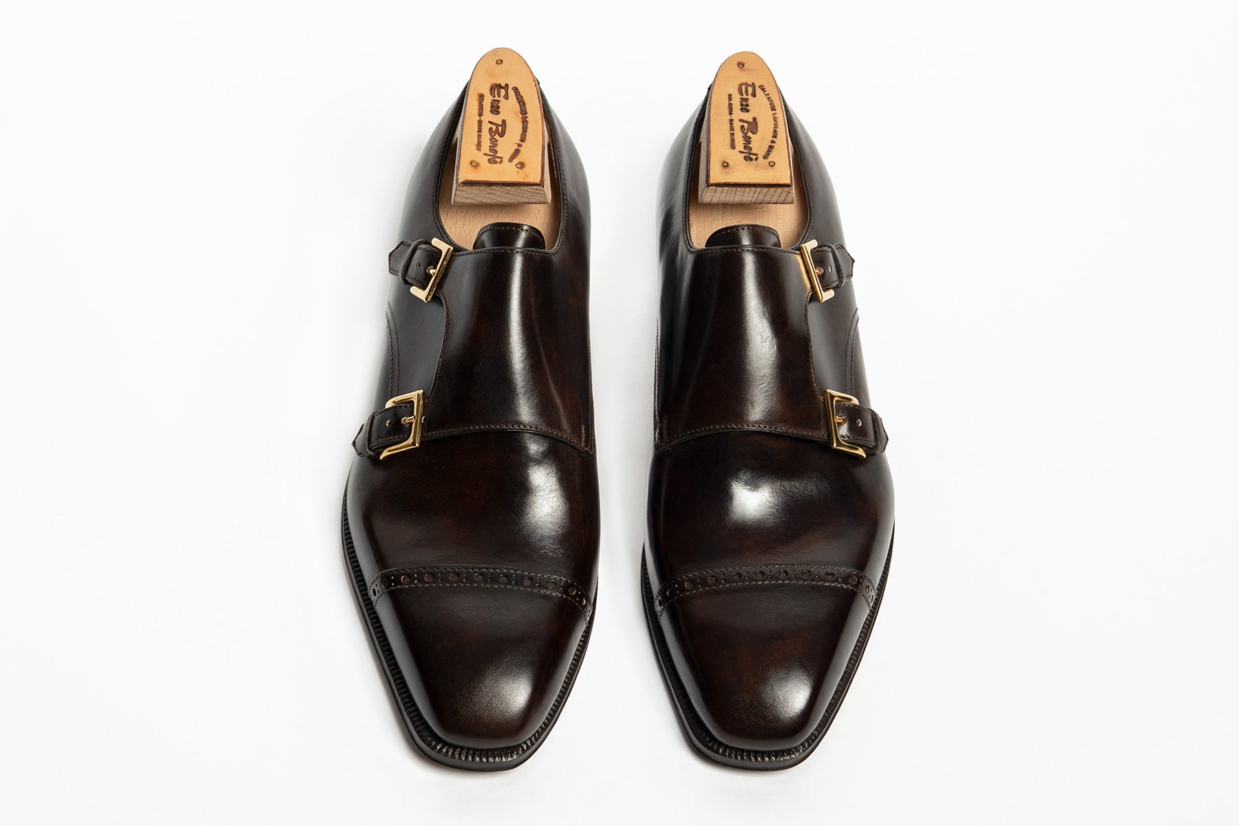 Enzo Bonafe Art. 2364MOD Double Monk Straps In Dark Brown Museum