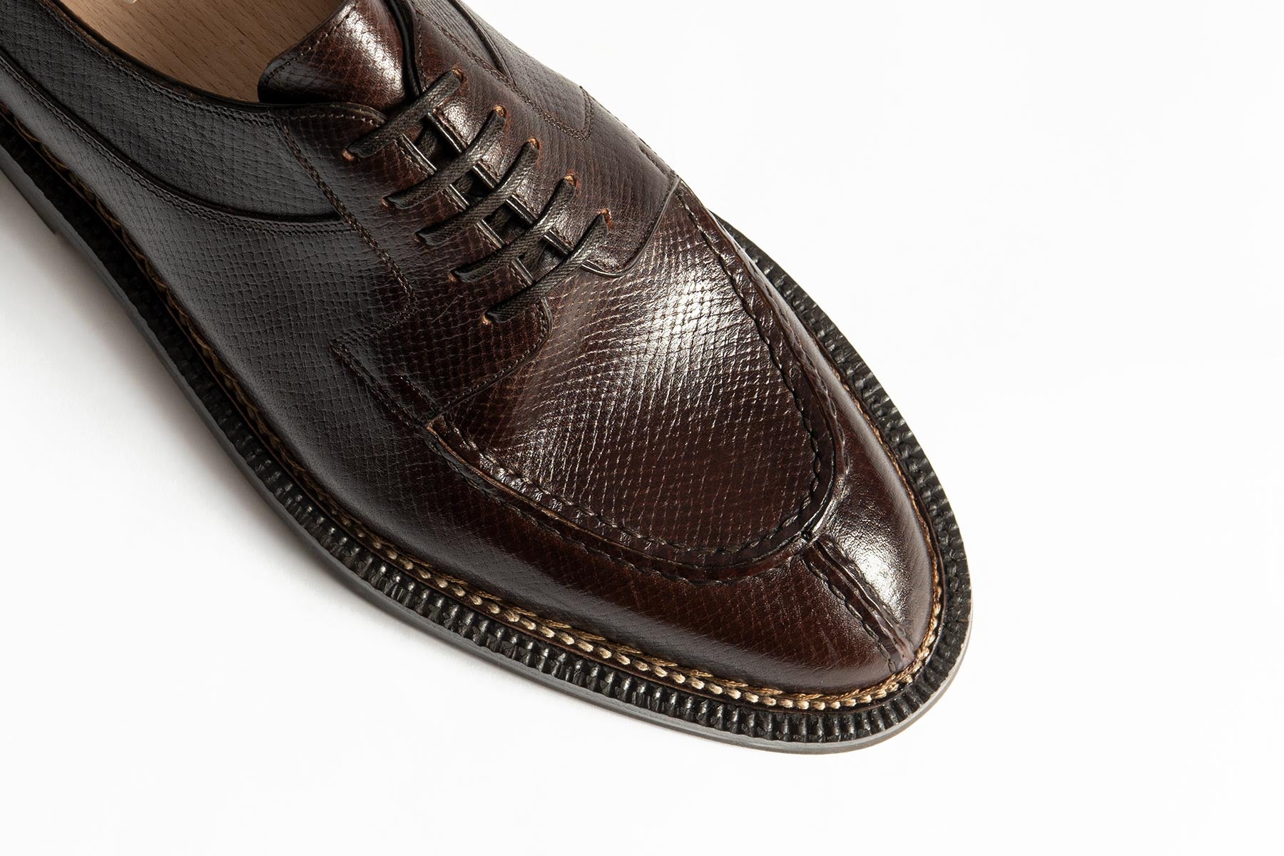 Enzo Bonafe Art. 2475MOD Norwegian Split-Toe Derby In Horween Hatchgrain