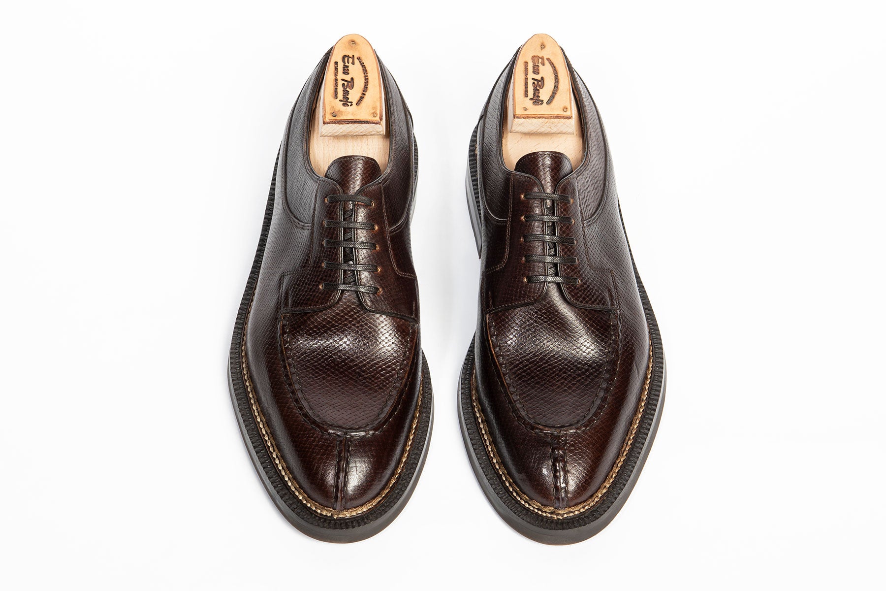 Enzo Bonafe Art. 2475MOD Norwegian Split-Toe Derby In Horween Hatchgrain