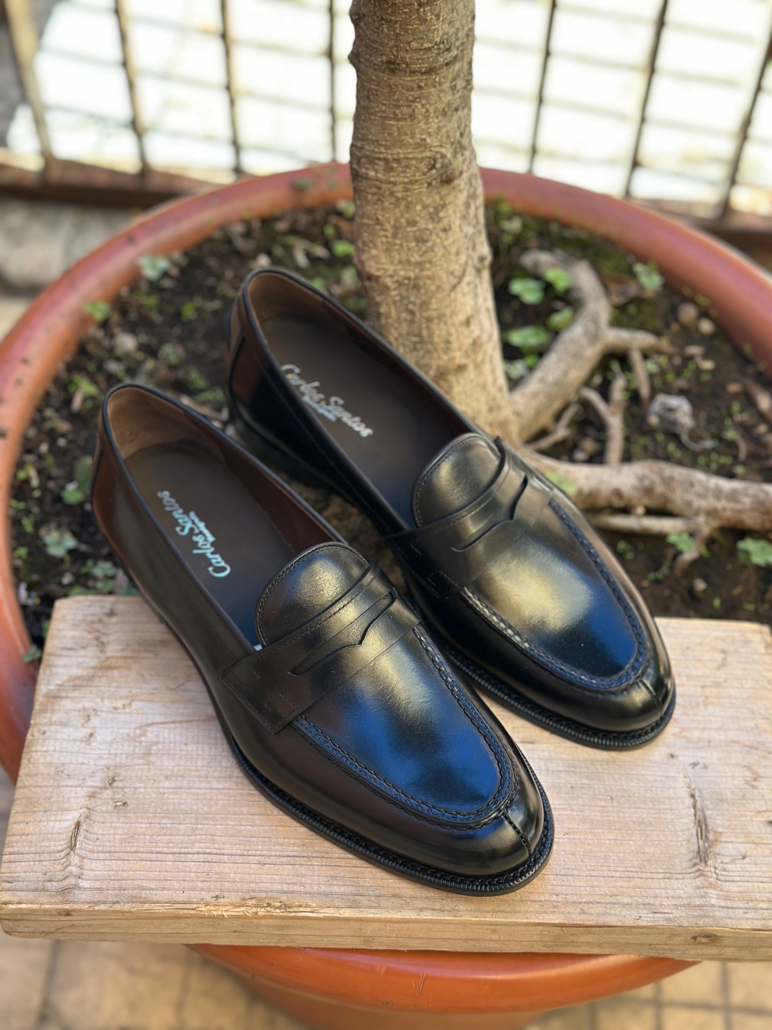 Carlos Santos 1973 Handgrade Penny Loafers In Patina Calf