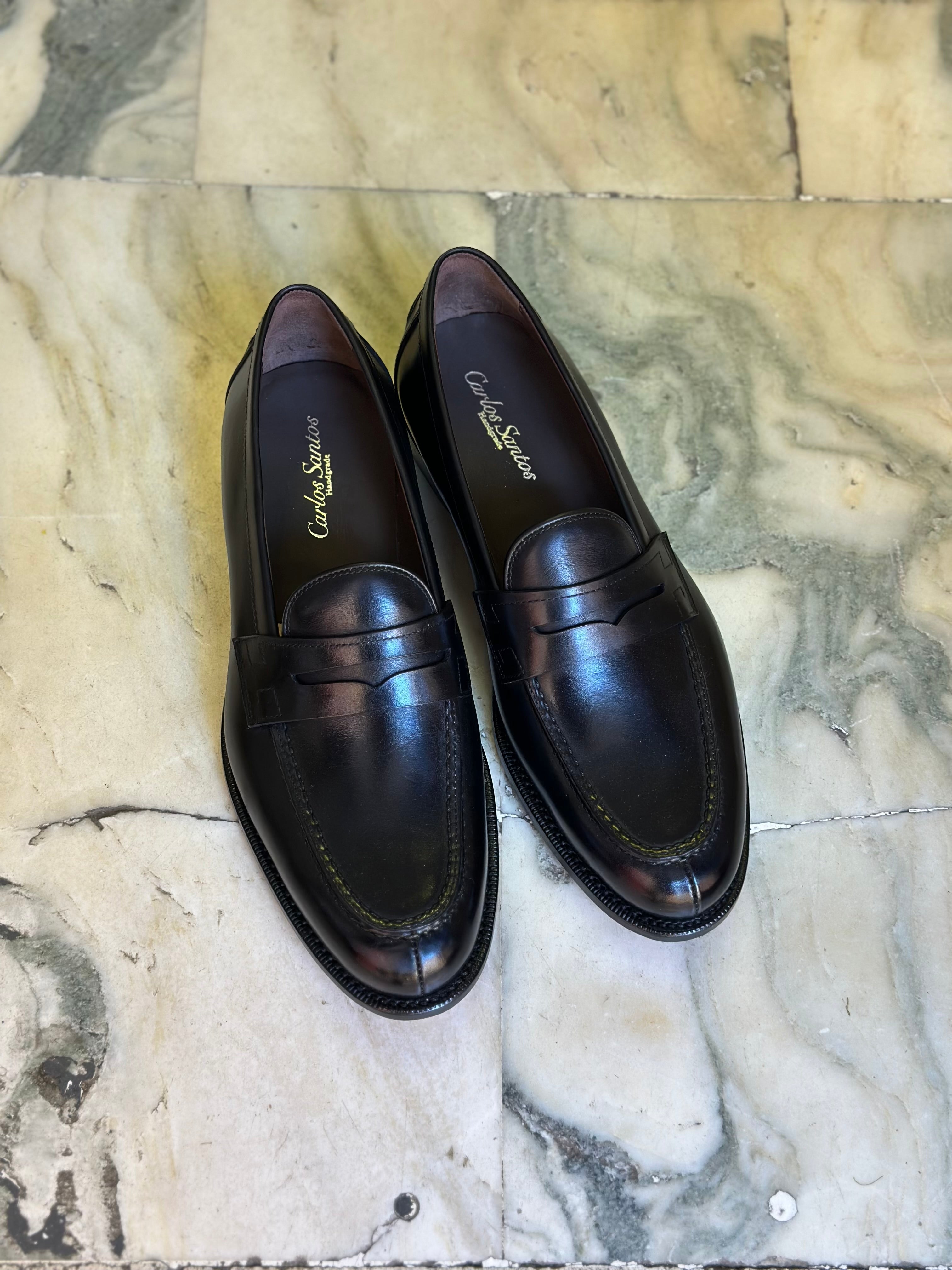 Carlos Santos 1973 Handgrade Penny Loafers In Patina Calf
