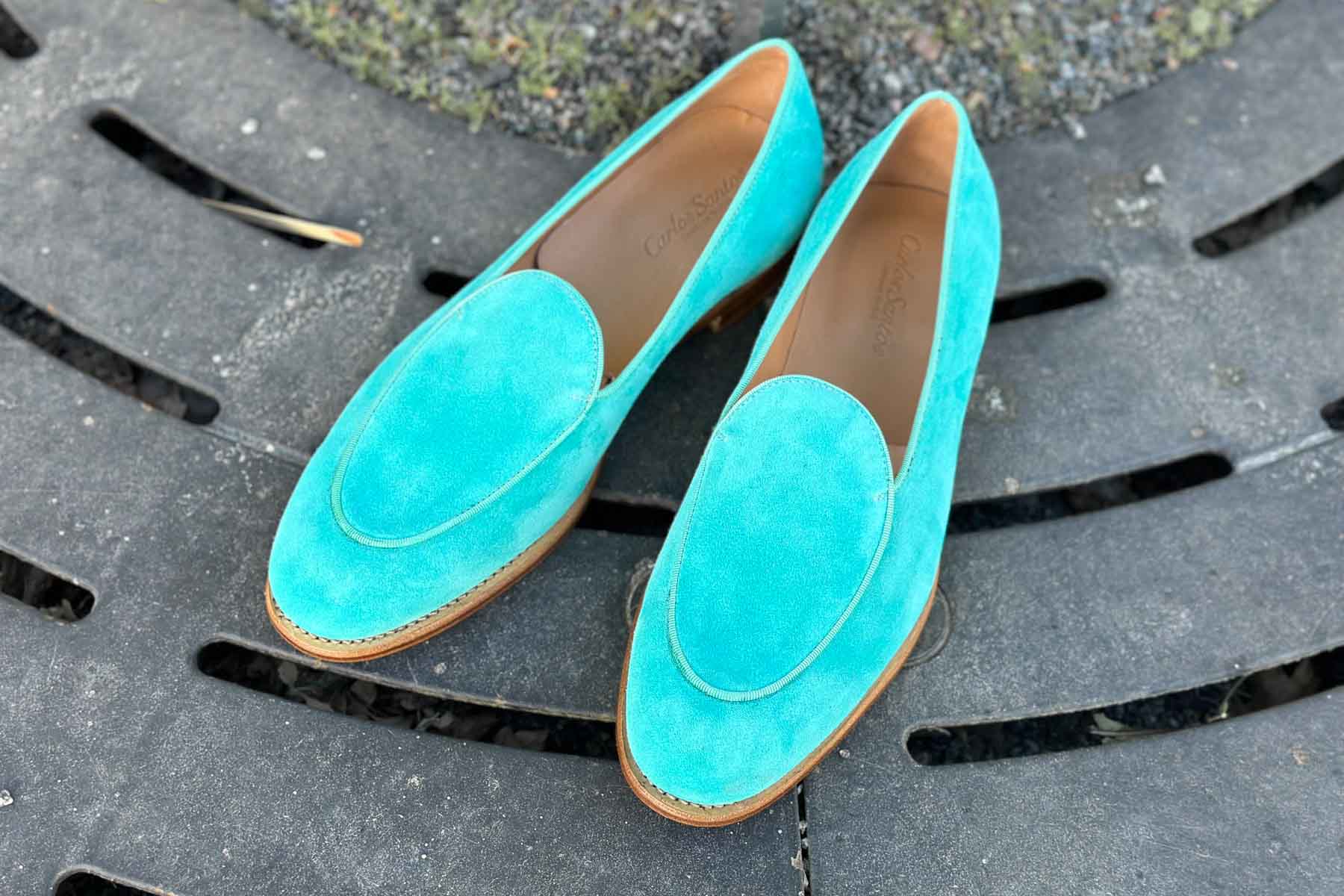 Carlos Santos 1829 Belgian Loafers In Turquoise Suede