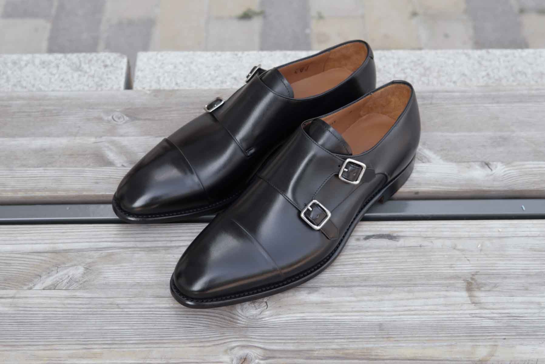 Carlos Santos 9975 Reversed Stitched Double Monks, Black Full Grain Calfskin Carlos Santos 9975 Reversed Stitched Double Monks, Black Full Grain Calfskin
