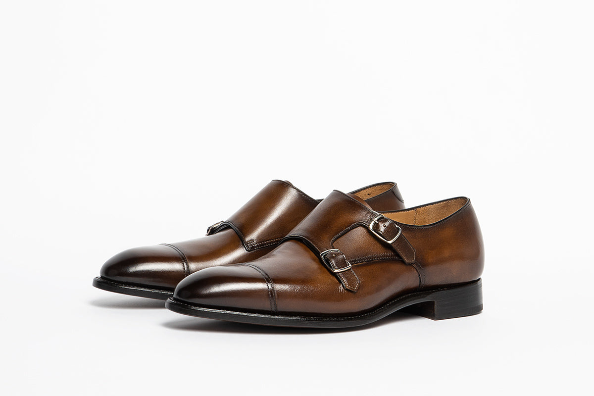 Men's Carlos Santos 6942 Double Monk-Straps in Algarve Brown Patina, UK 11.5