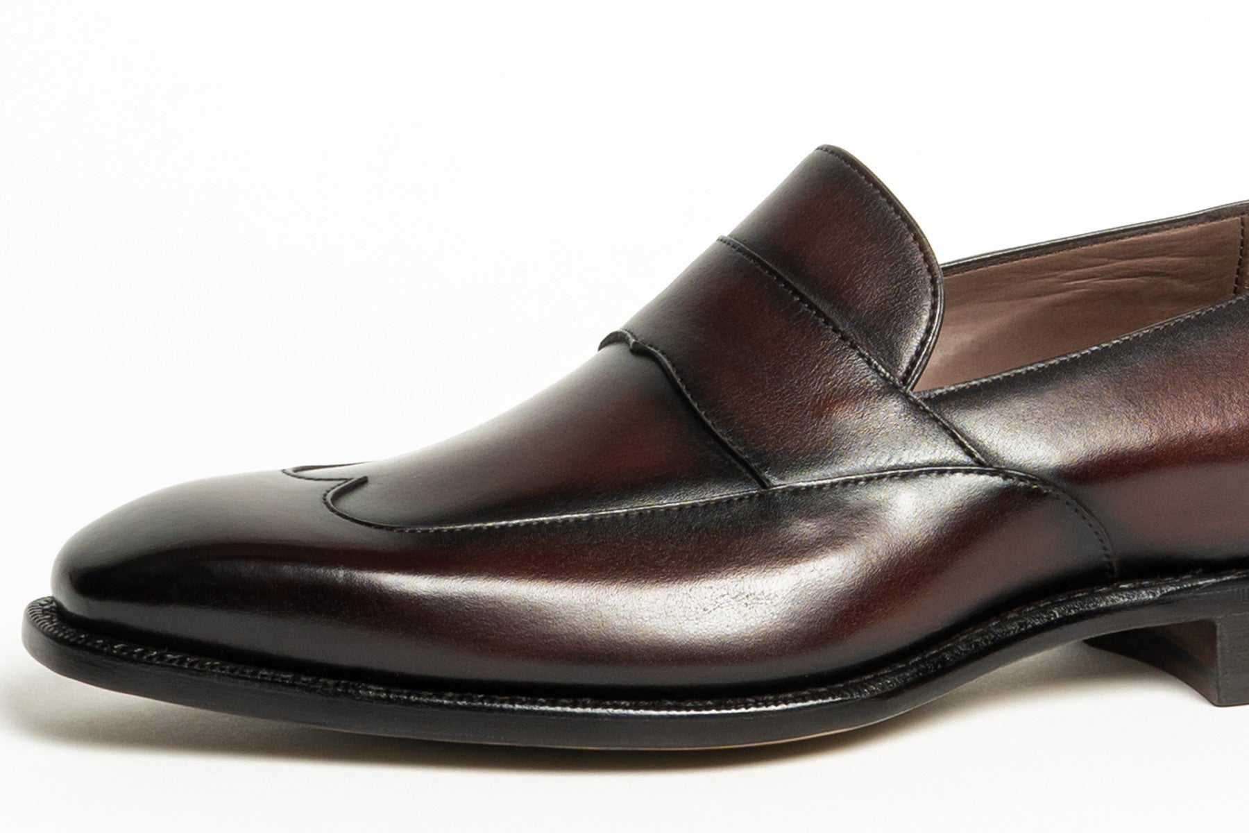 Carlos Santos CS113 Handgrade Austerity Brogue Loafers in Bordo Shadow Patina Calf on Leather Sole