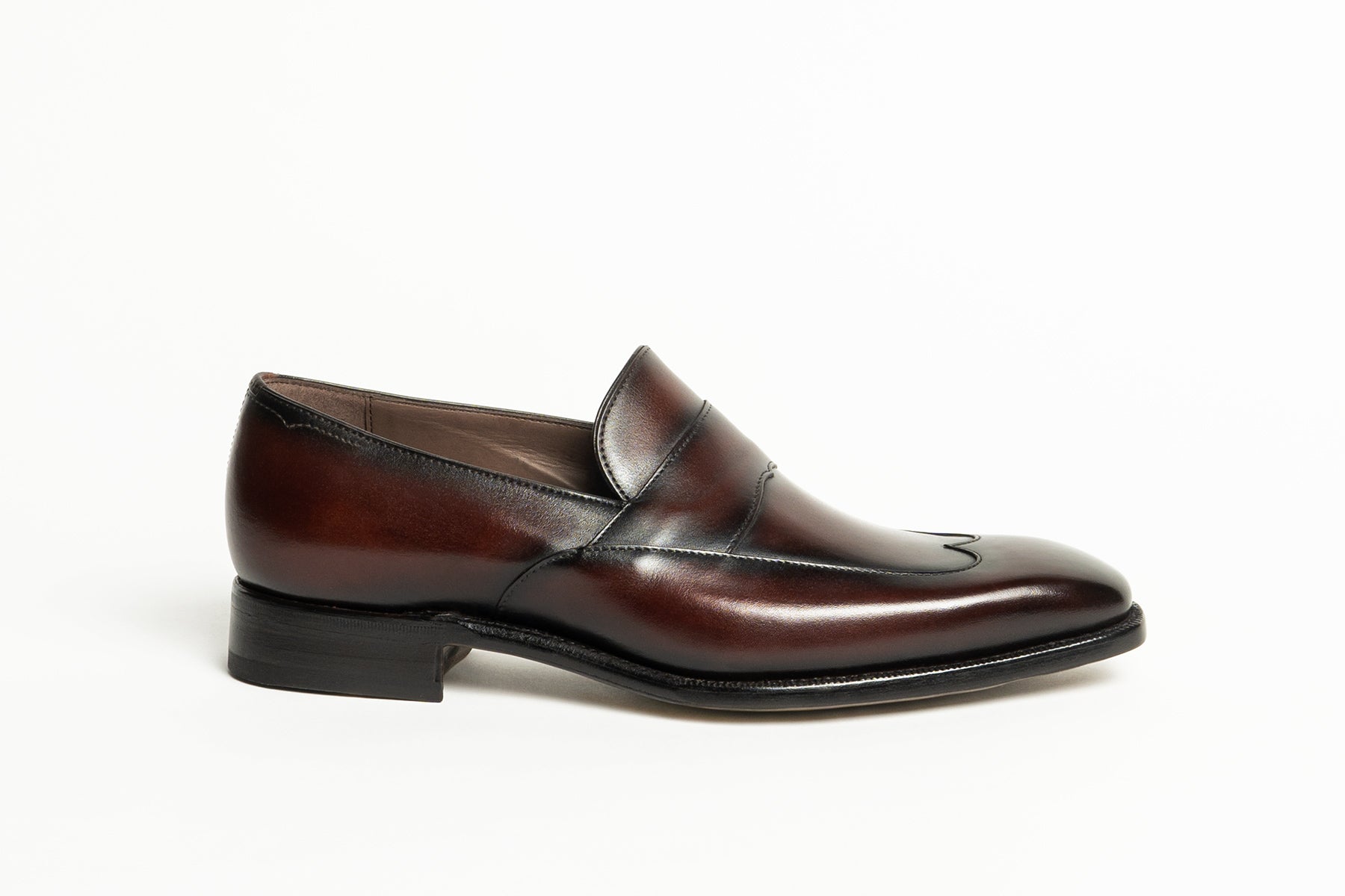 Carlos Santos CS113 Handgrade Austerity Brogue Loafers in Bordo Shadow on leather sole.