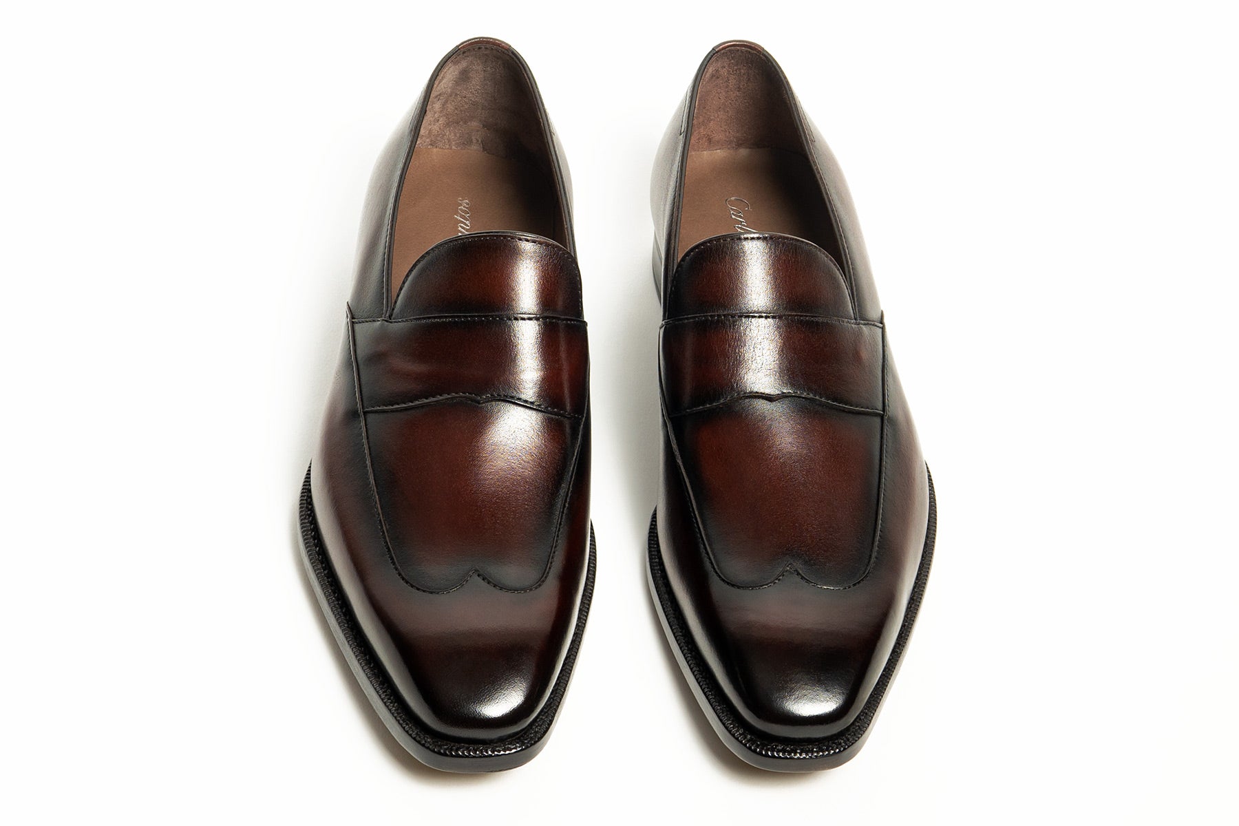 Carlos Santos CS113 Handgrade Austerity Brogue Penny Loafers in Bordo Shadow, Goodyear Welted with Handgrade Leather Sole