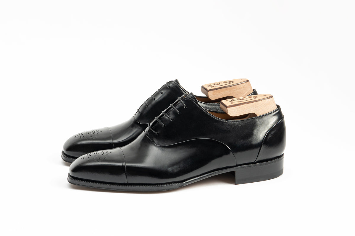 Enzo Bonafe Reverse Stitched Cap-Toe Oxford In Black Calf