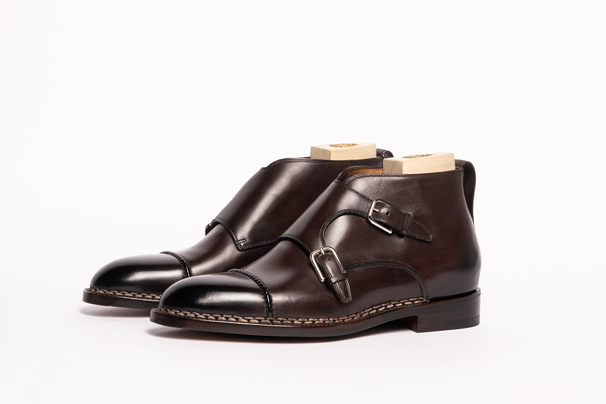 Paolo Scafora Norwegian Double Monk Boots in Antiqued Vietri Calf