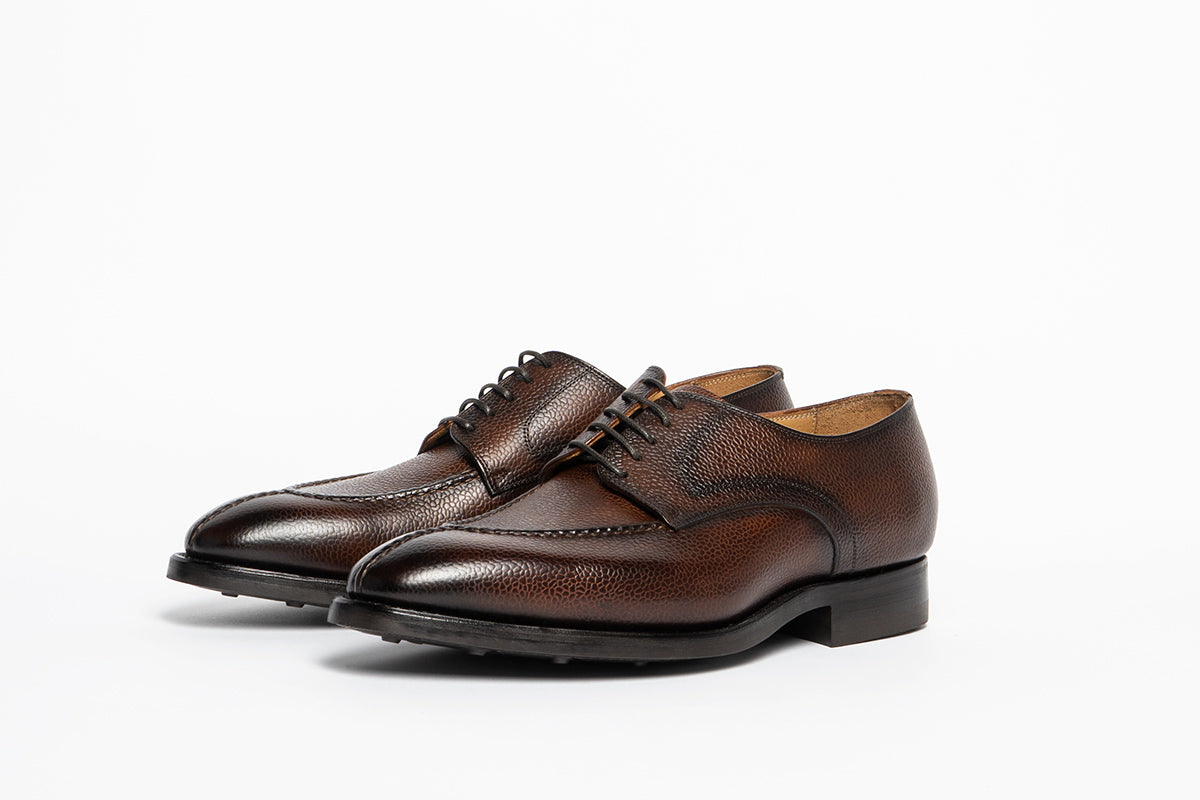 Carlos Santos 9131 Split-Toe Derby in Scotch-Grain Leather with Custom Patina and Dainite Rubber Sole