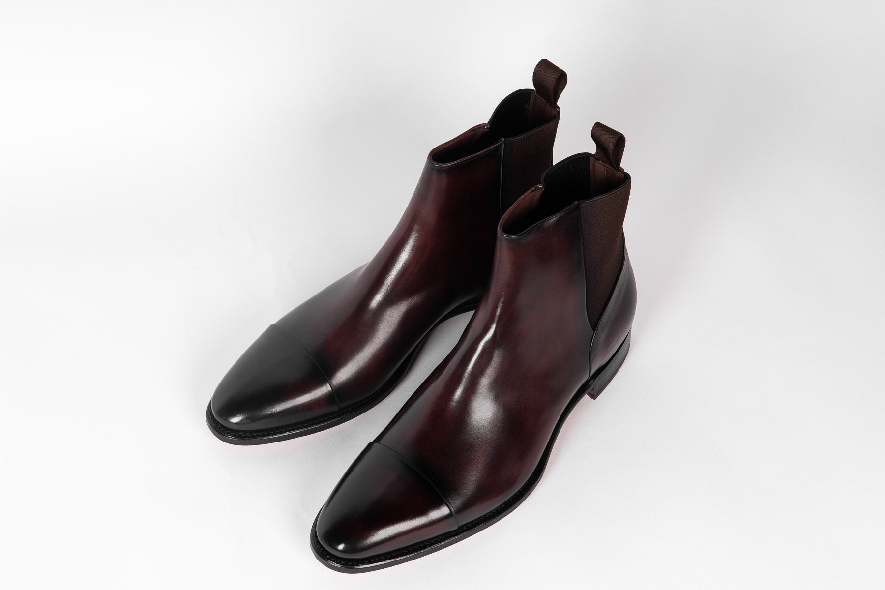 Carlos Santos CS140 Handgrade Reverse Stitched Chelsea Boots In Bordo Shadow Patina