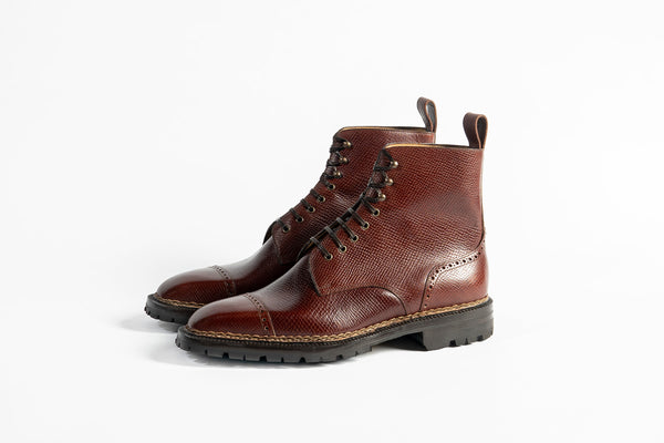 Enzo Bonafe Art. 4076 Urban Commando Boots In Sienna Hatchgrain Leather