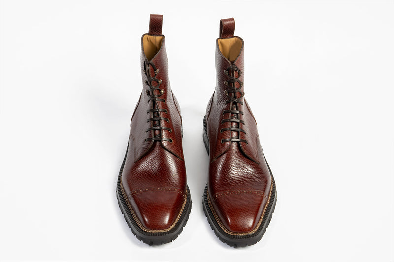 Enzo Bonafe Art. 4076 Urban Commando Boots In Sienna Hatchgrain Leather