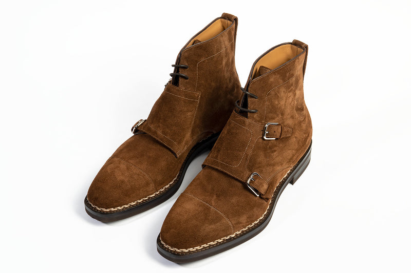 Paolo Scafora Art. 654 Double Monk Boots In Snuff Suede