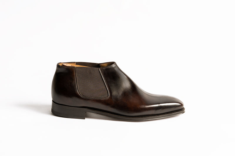 Enzo Bonafe Low Cut Chelsea Boots In Dark Brown Museum Calf