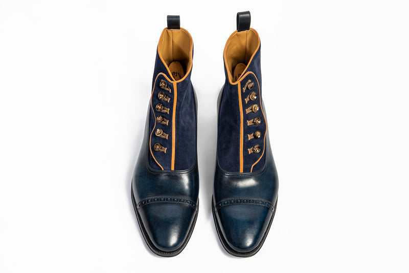 Enzo Bonafe Art. 2690MOD Button Boots in Blue Calf & Blue Suede GMTO (50% Deposit)