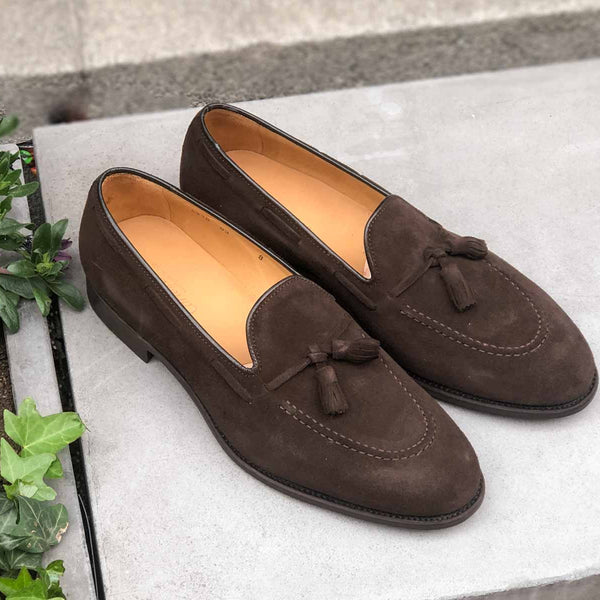 Allen edmonds suede store tassel loafer