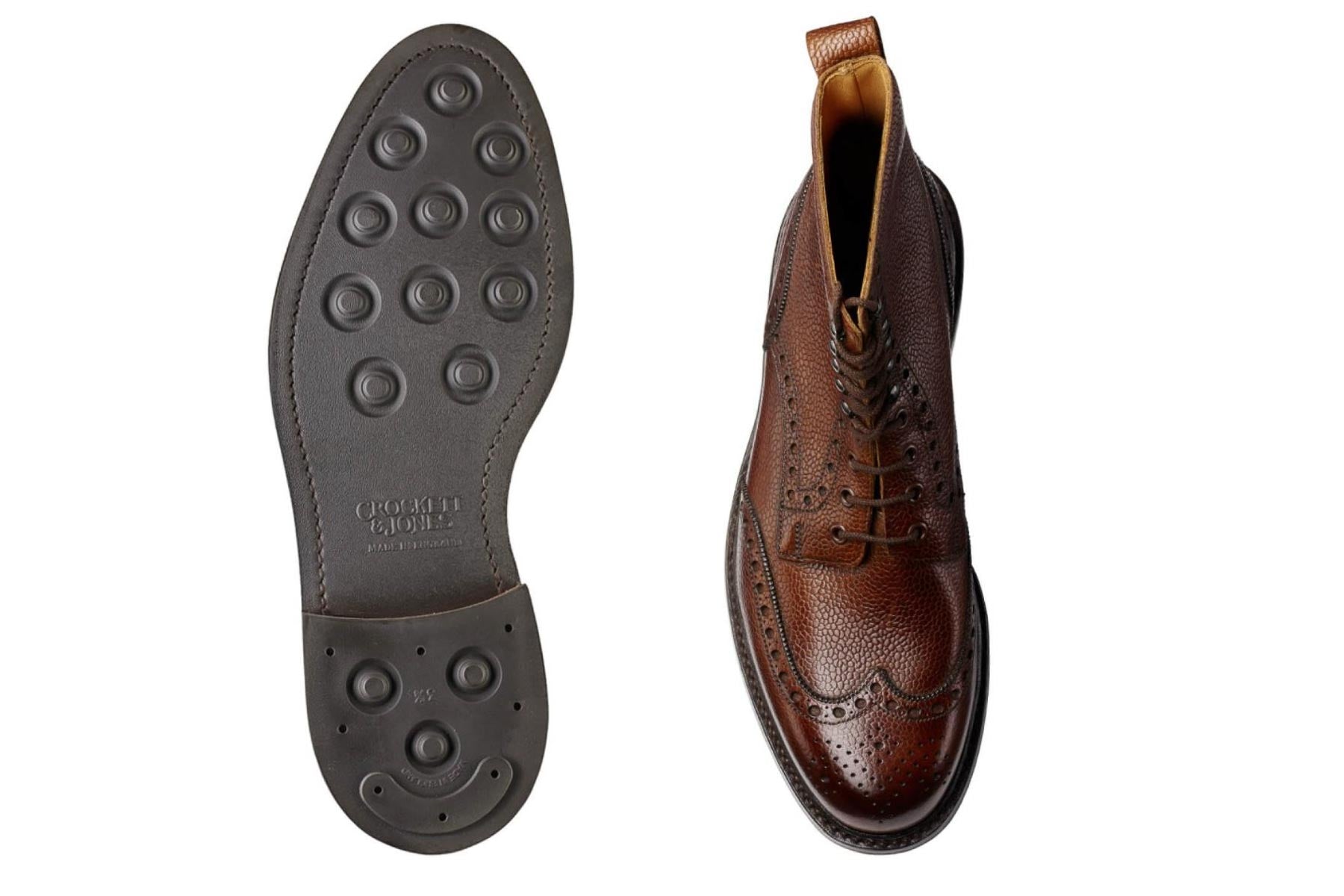 Crockett & Jones Islay Full Brogue Boots In Dark Brown Scotch Grain