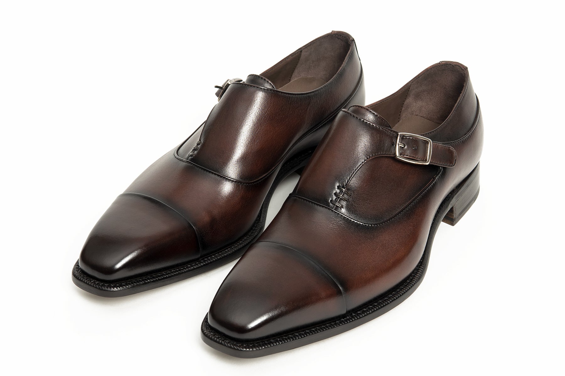Carlos Santos CS132 Handgrade Single Monk Straps In Bordo Shadow