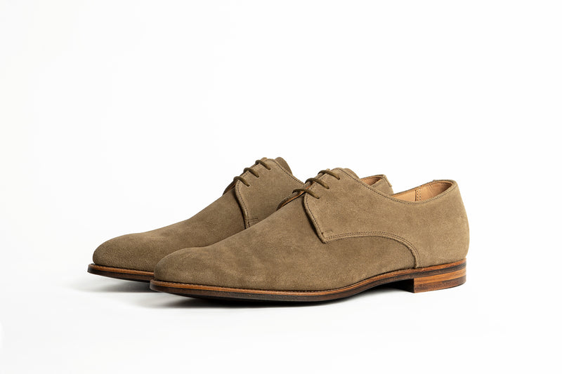 Crockett & Jones Waterford Unlined Derby In Khaki Suede