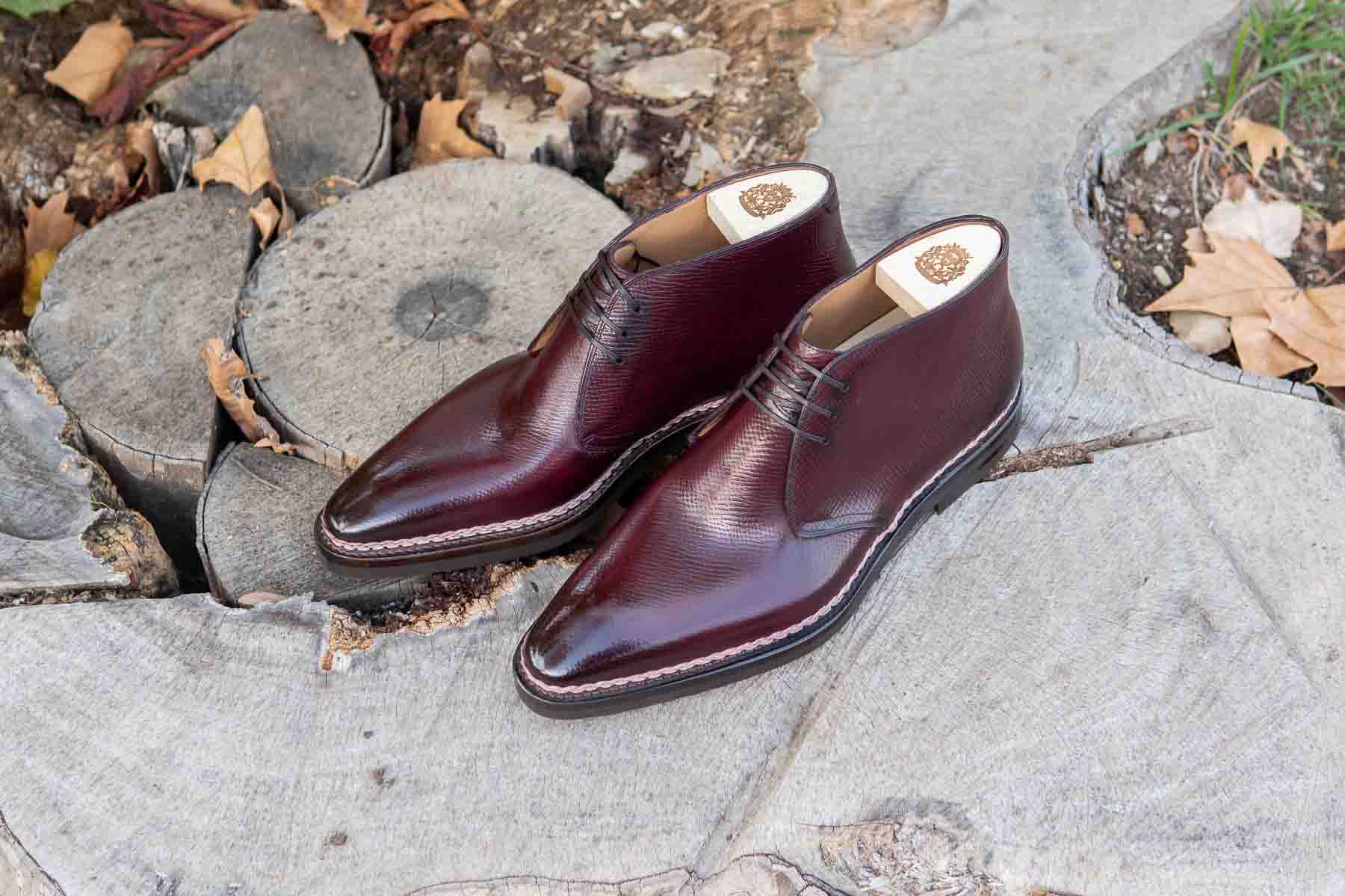 Paolo Scafora Art. ST54 Tyrolese Chukka Boots In Bordeaux Russian Calf